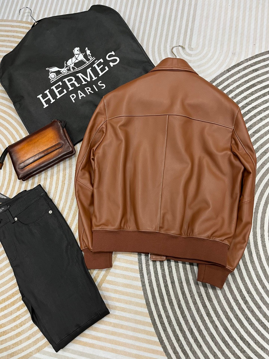 HERMES 爱马仕 羊皮拉链外套 皮衣 夹克 长袖 白色 棕色