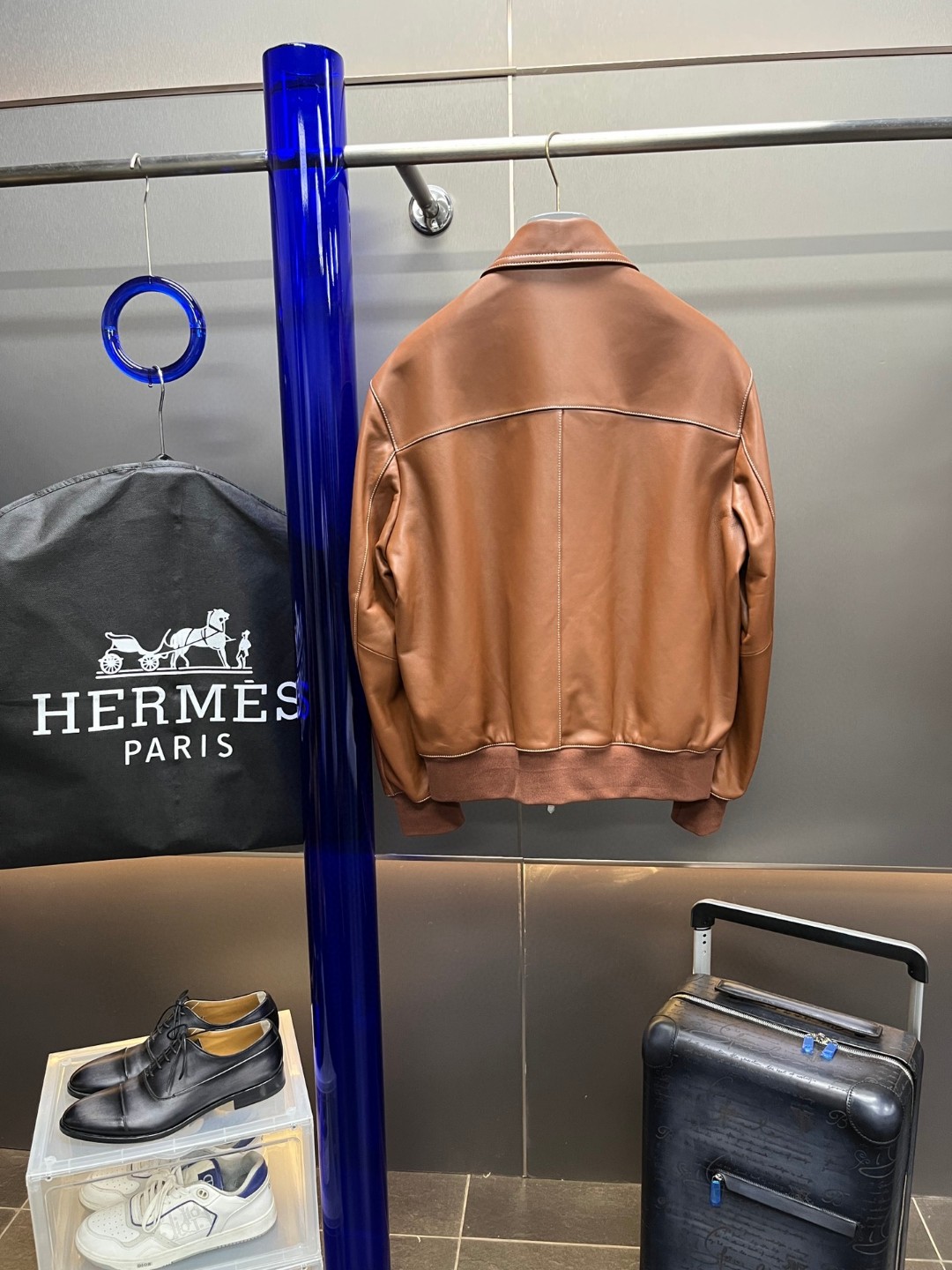 HERMES 爱马仕 羊皮拉链外套 皮衣 夹克 长袖 白色 棕色