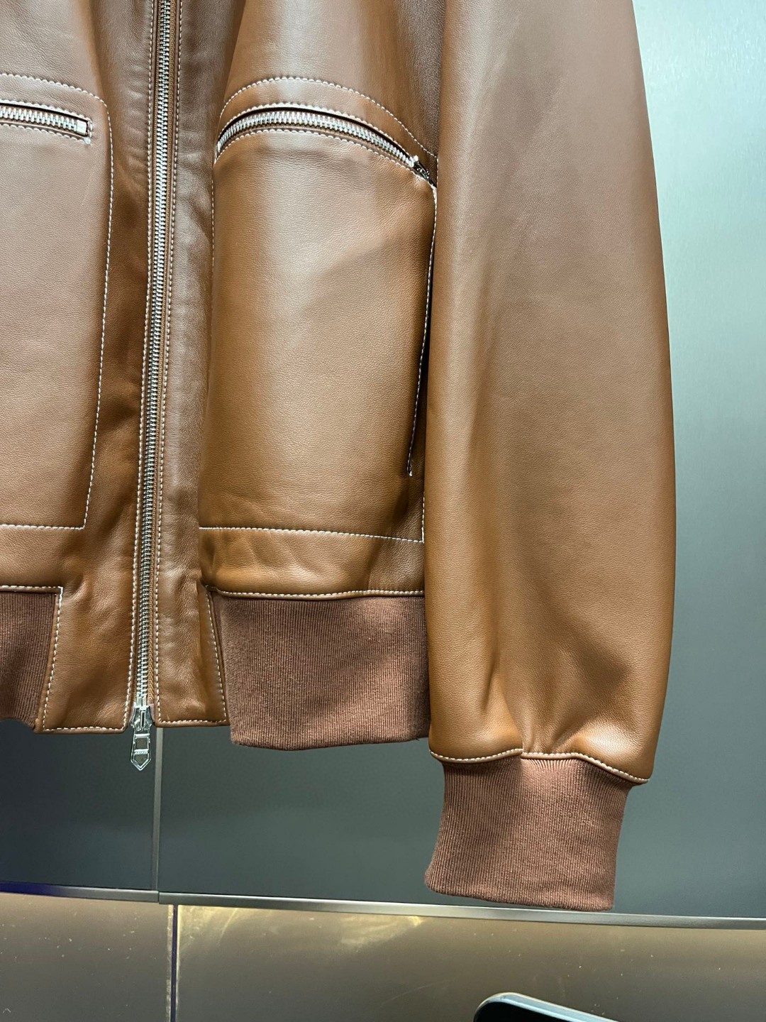 HERMES 爱马仕 羊皮拉链外套 皮衣 夹克 长袖 白色 棕色