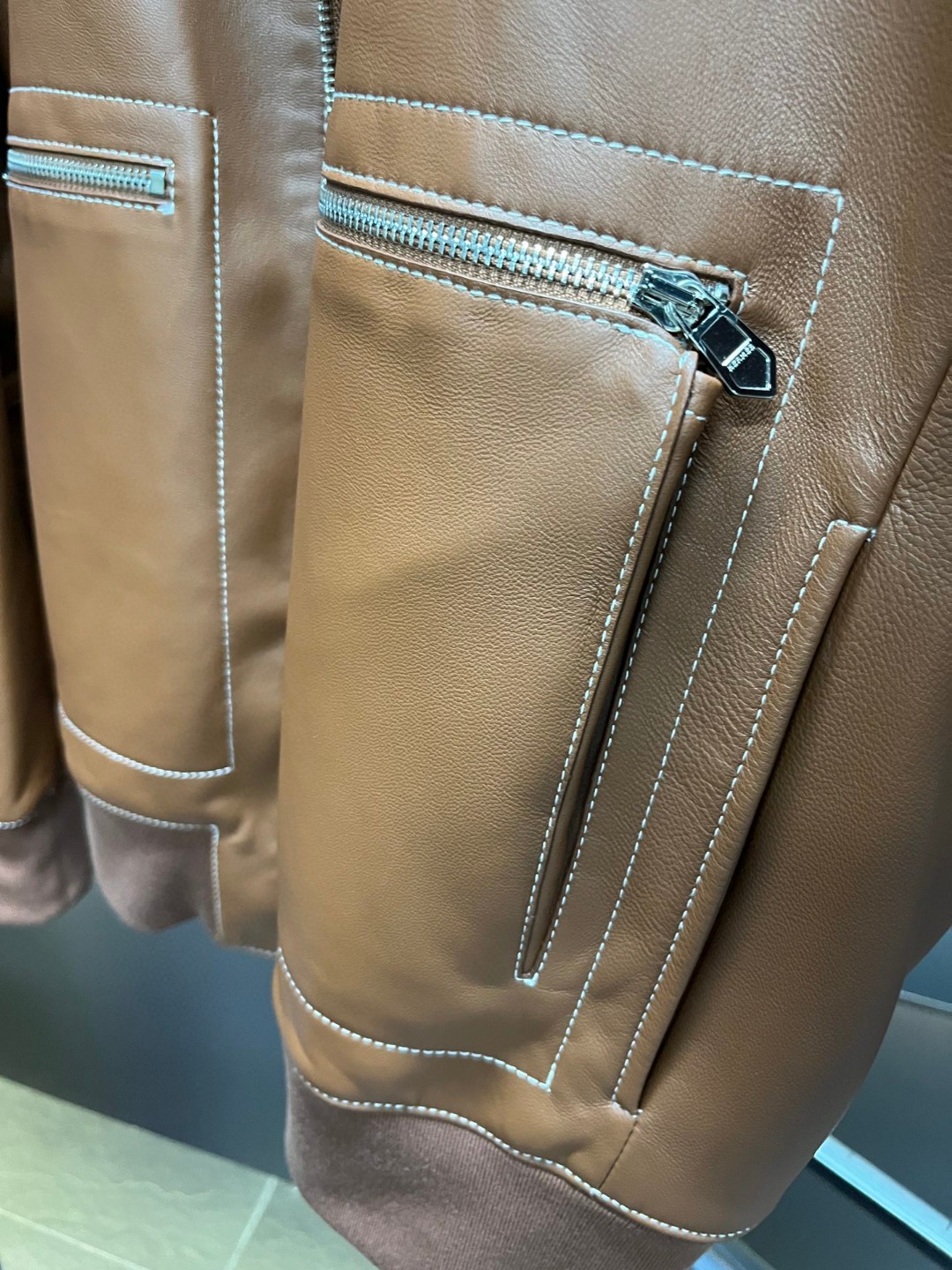 HERMES 爱马仕 羊皮拉链外套 皮衣 夹克 长袖 白色 棕色