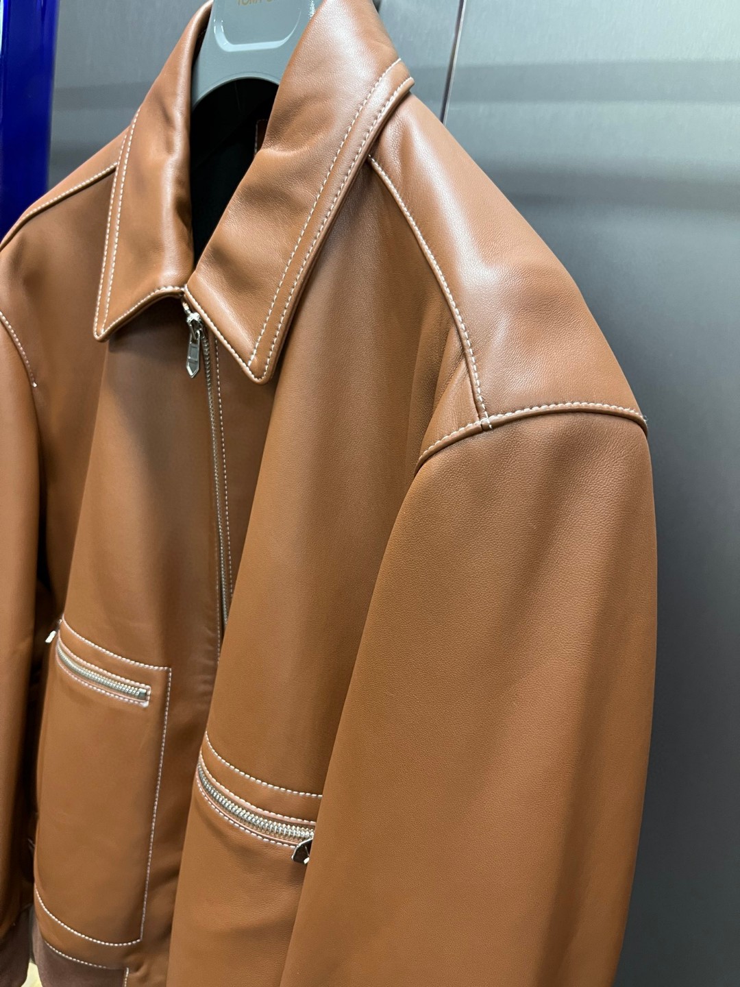 HERMES 爱马仕 羊皮拉链外套 皮衣 夹克 长袖 白色 棕色