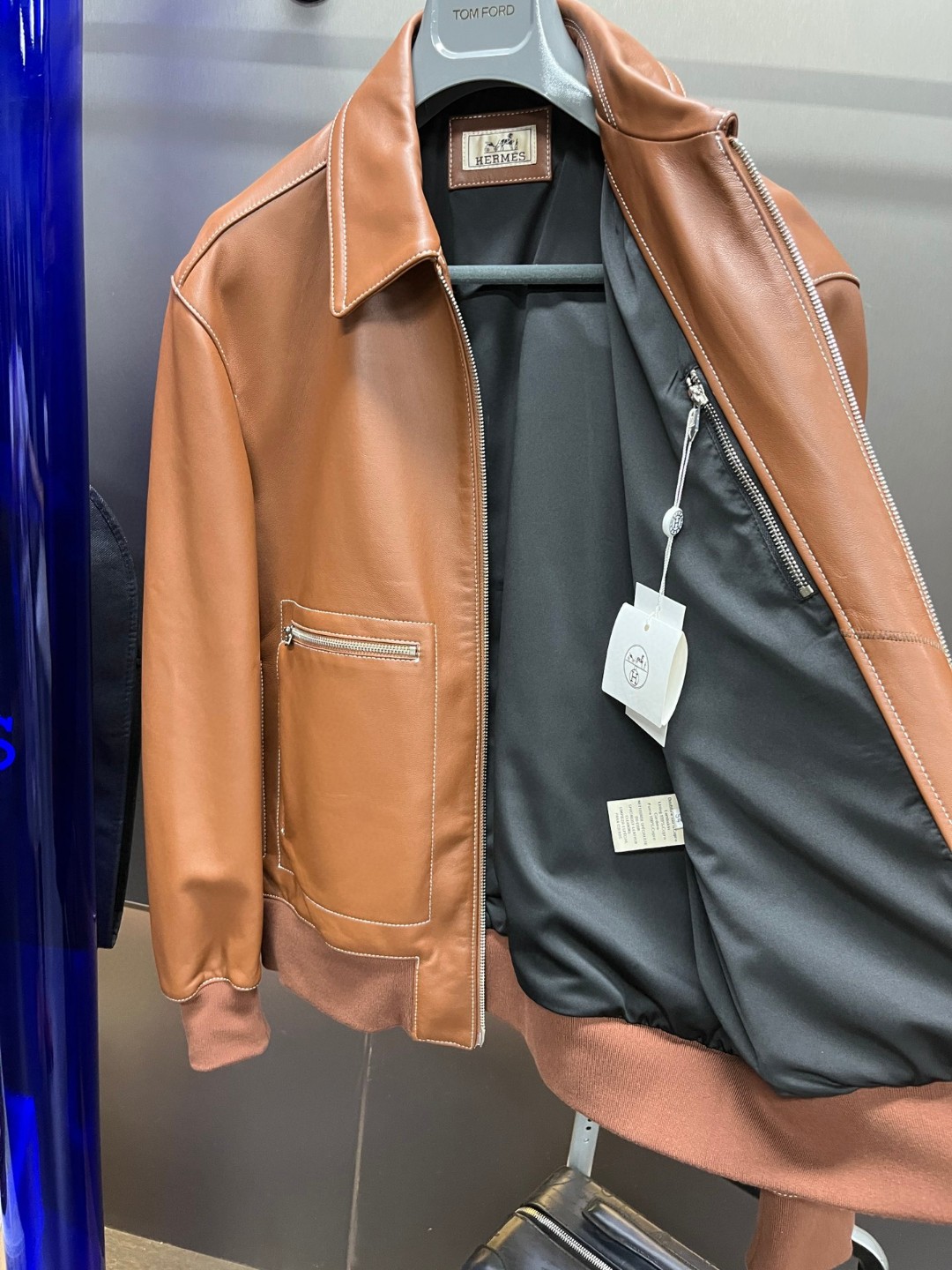 HERMES 爱马仕 羊皮拉链外套 皮衣 夹克 长袖 白色 棕色