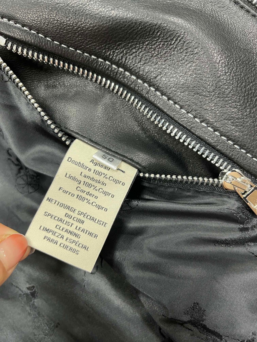 HERMES 爱马仕 羊皮拉链商务夹克 外套 皮衣 长袖 黑色 