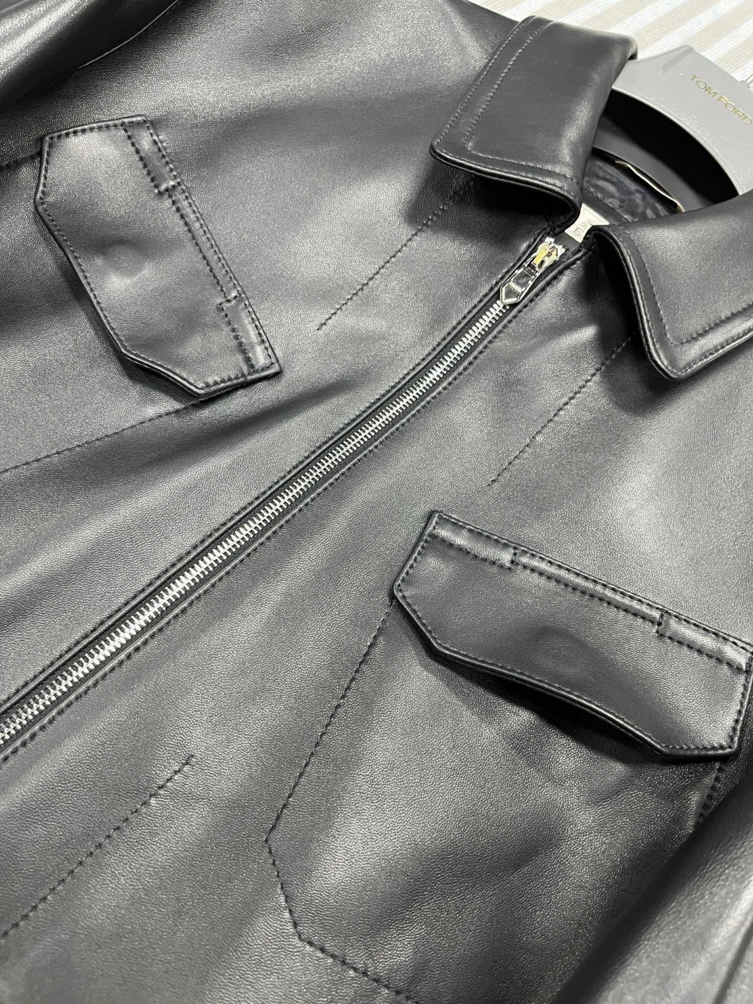 HERMES 爱马仕 羊皮拉链商务夹克 外套 皮衣 长袖 黑色 