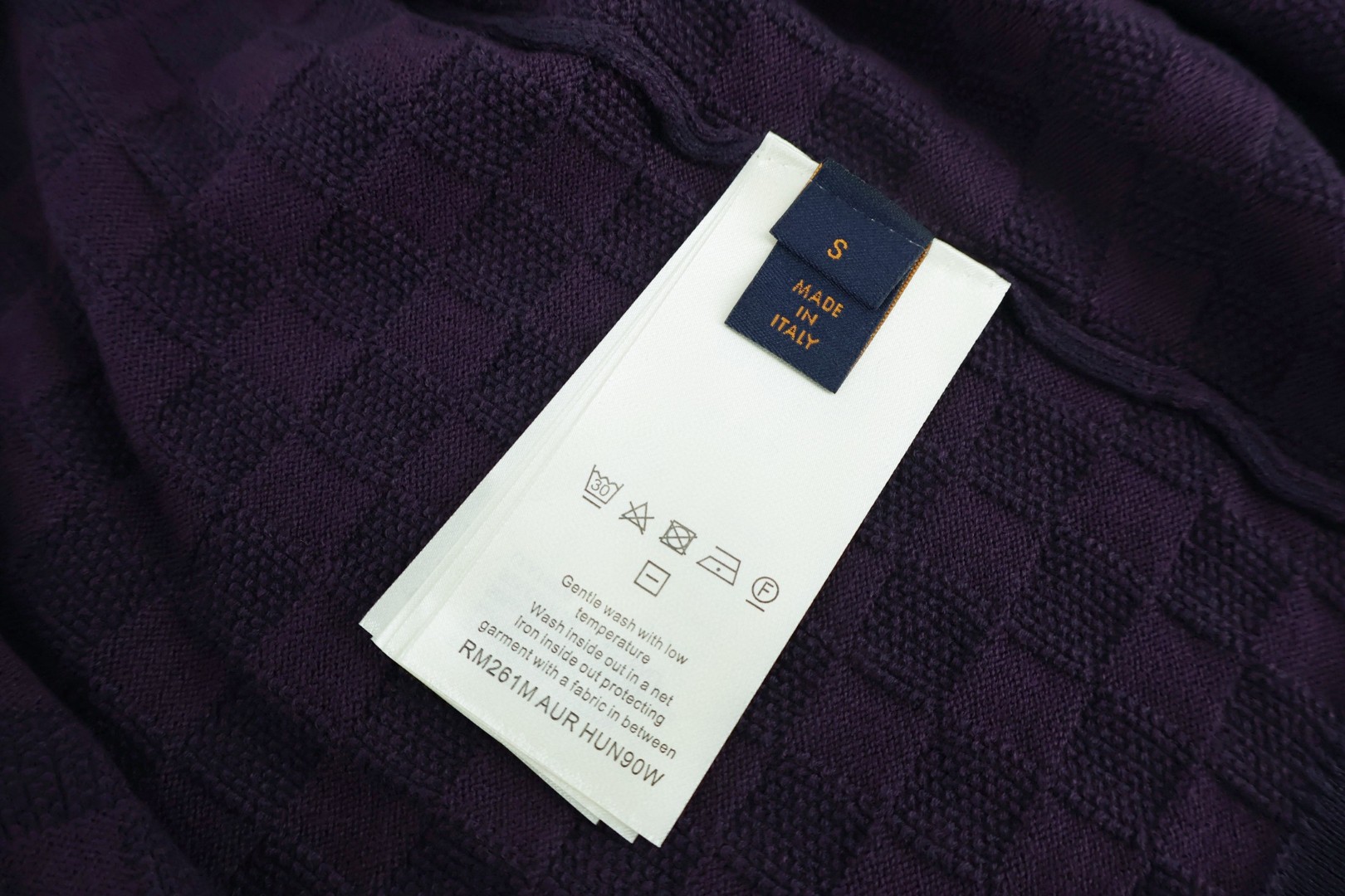 LOUIS VUITTON 路易威登 LV 字母刺绣暗纹棋盘格提花毛织T恤 短袖 紫色 A2 1AJTVG