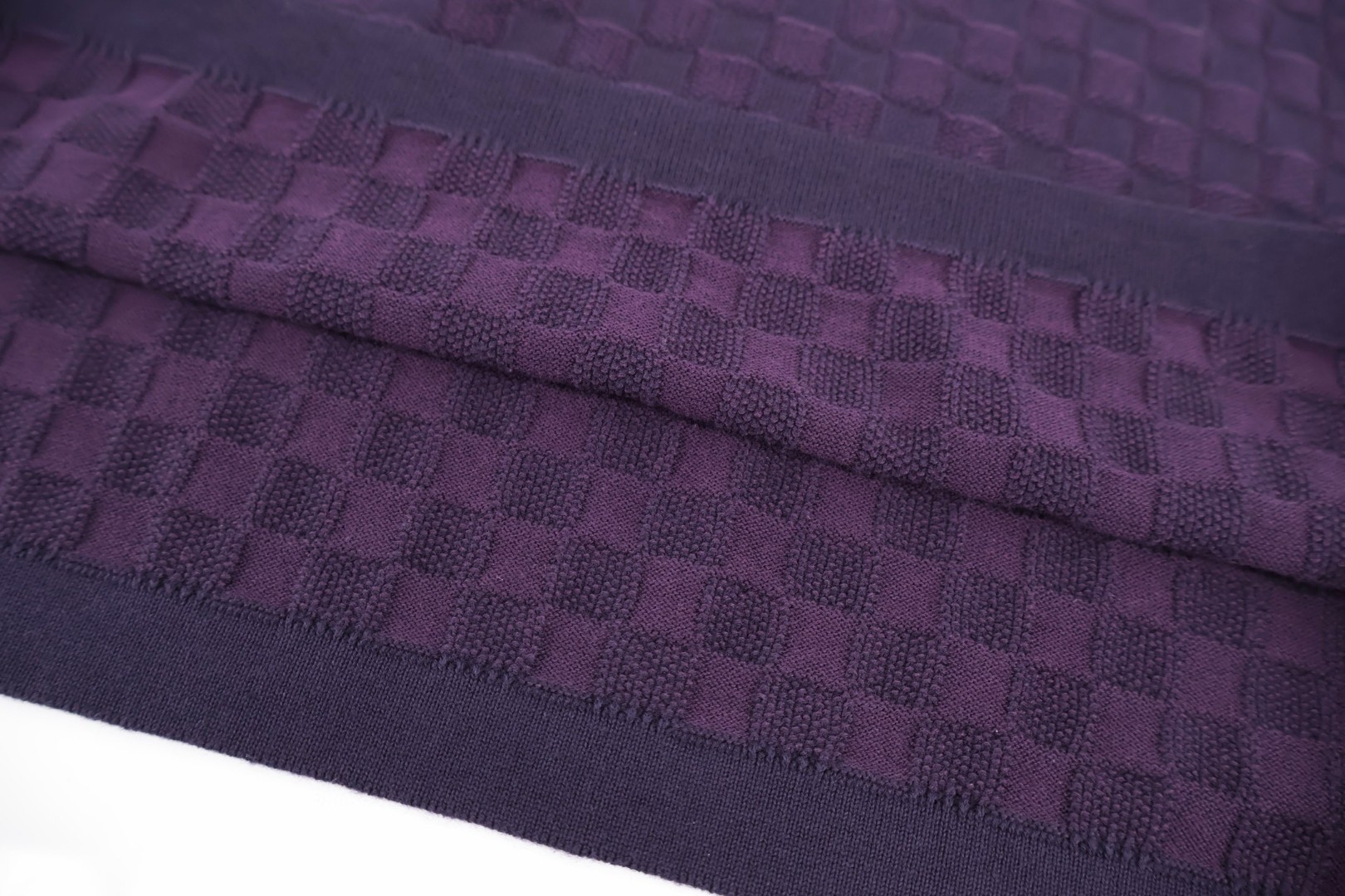 LOUIS VUITTON 路易威登 LV 字母刺绣暗纹棋盘格提花毛织T恤 短袖 紫色 A2 1AJTVG