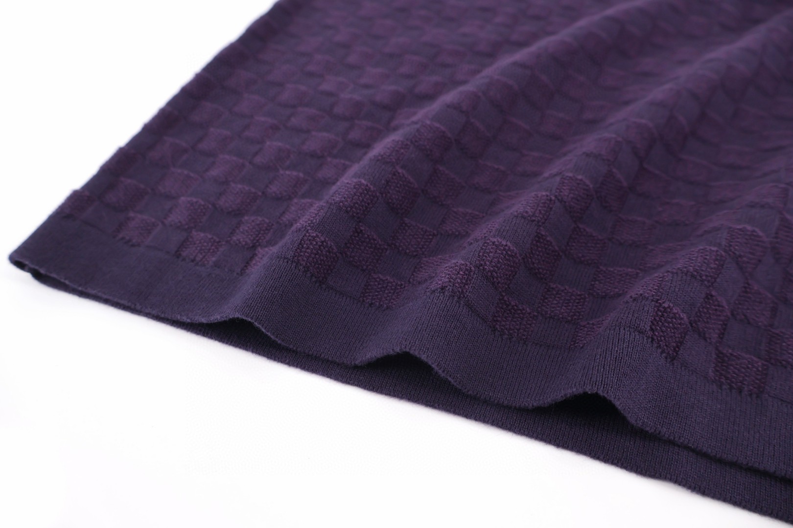 LOUIS VUITTON 路易威登 LV 字母刺绣暗纹棋盘格提花毛织T恤 短袖 紫色 A2 1AJTVG