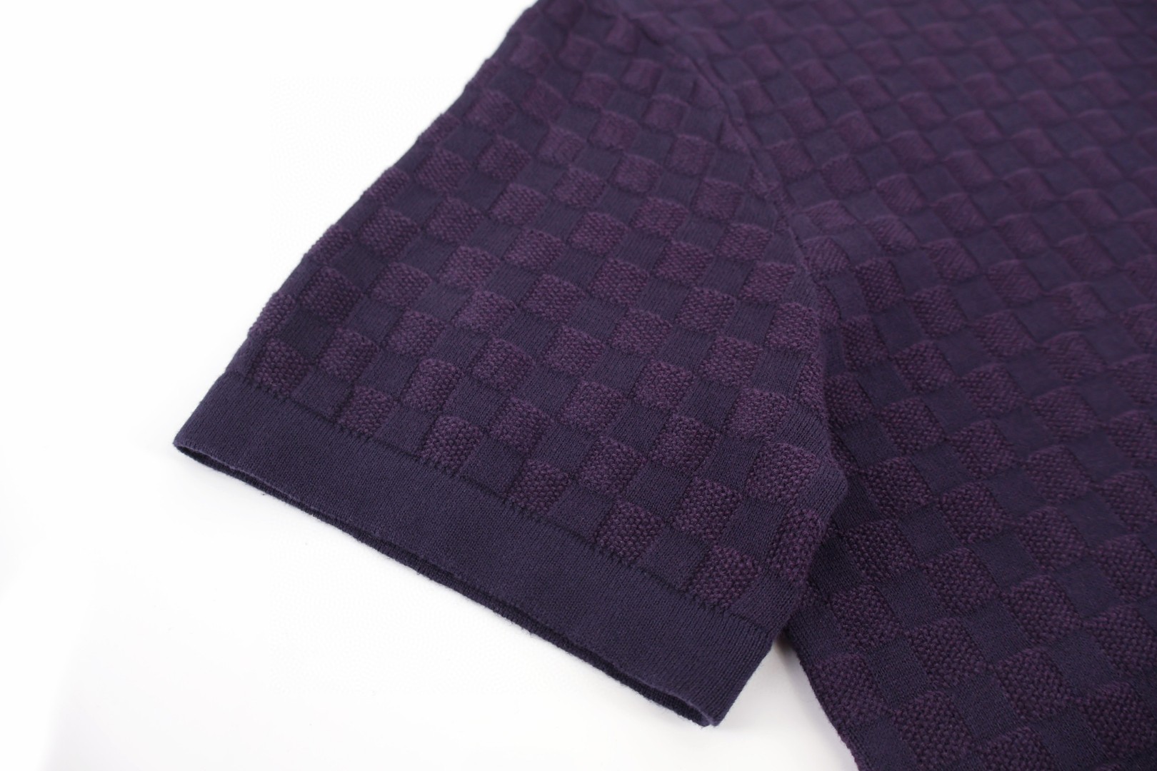 LOUIS VUITTON 路易威登 LV 字母刺绣暗纹棋盘格提花毛织T恤 短袖 紫色 A2 1AJTVG