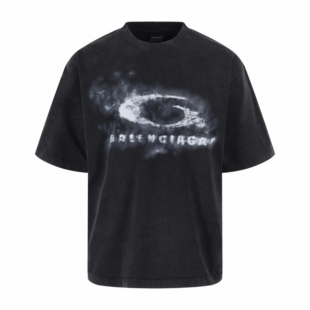 Balenciaga 巴黎世家 模糊圆环印花水洗短袖 T恤 圆领 夏季 黑色 A0 764235TTVN59034