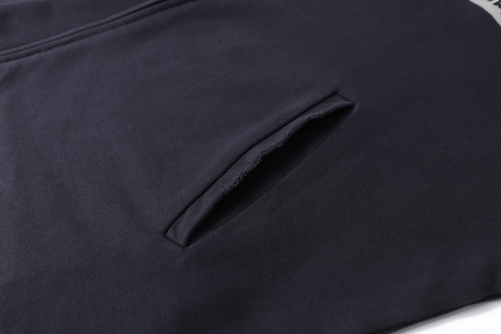 Balenciaga 巴黎世家 做旧胶浆印花拉链连帽卫衣 外套 长袖 秋冬 黑色 A7