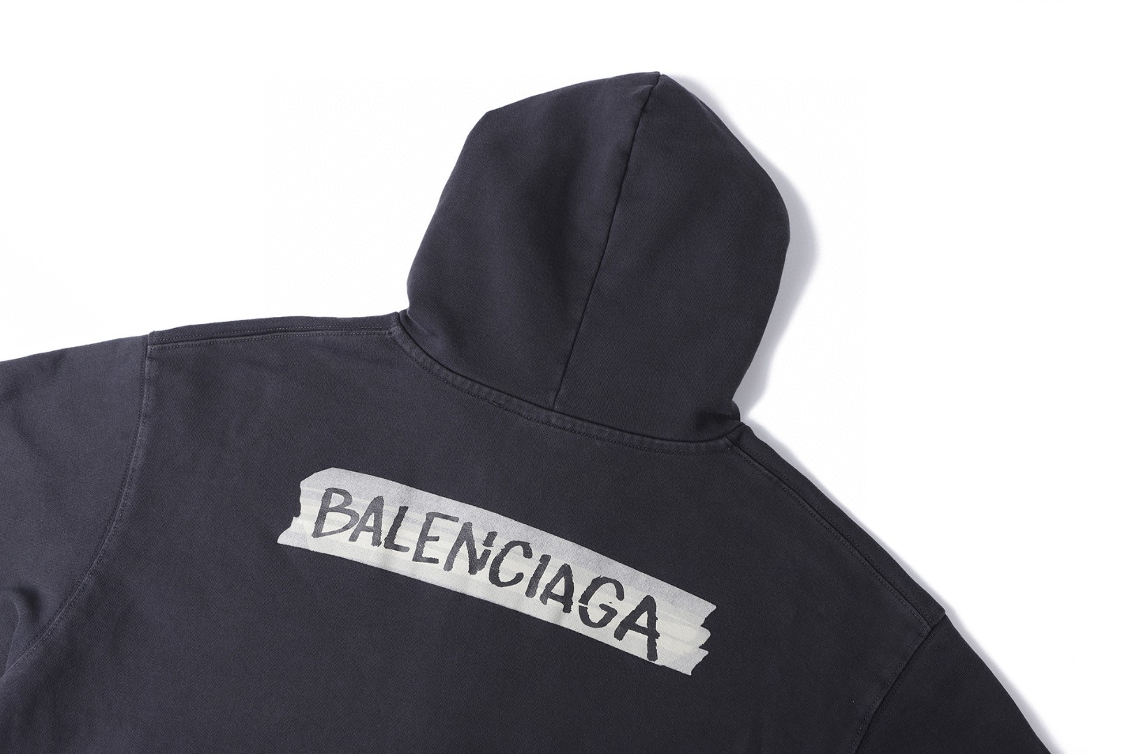 Balenciaga 巴黎世家 做旧胶浆印花拉链连帽卫衣 外套 长袖 秋冬 黑色 A7