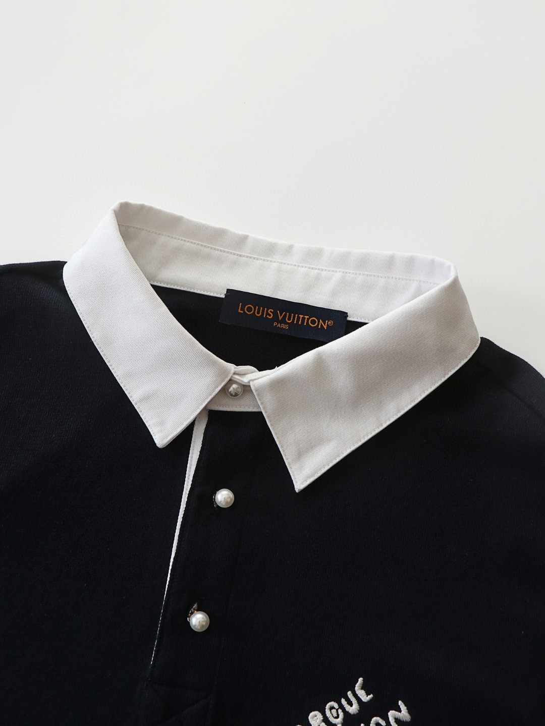 LOUIS VUITTON 路易威登 LV 珍珠扣马球衫polo 夏季 T恤 短袖 海军蓝 白色 A5 1AFQQJ