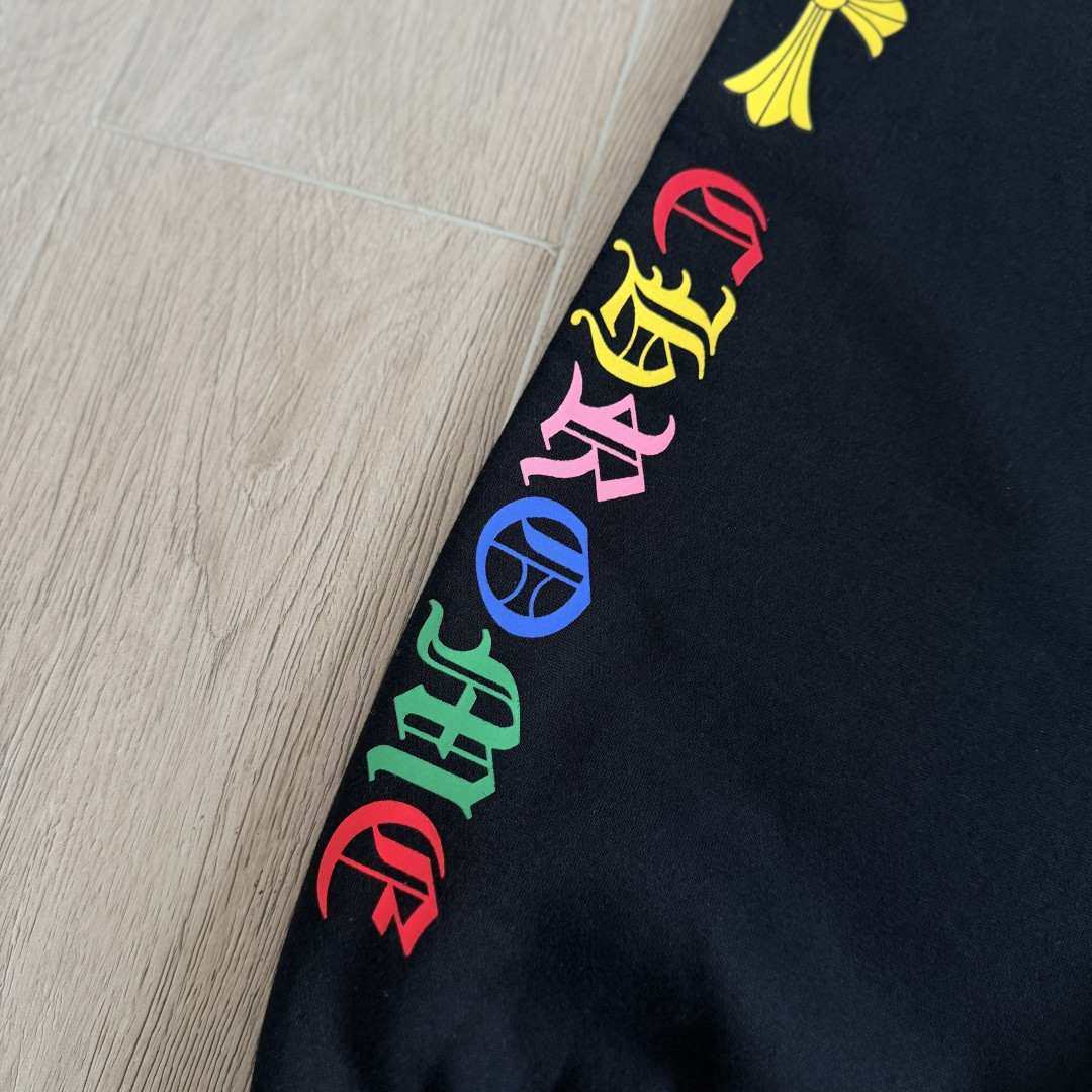 Chrome Hearts 克罗心 彩色十字架印花松紧腰束脚运动裤 抓绒 卫裤 休闲裤 长裤 裤子 黑色 