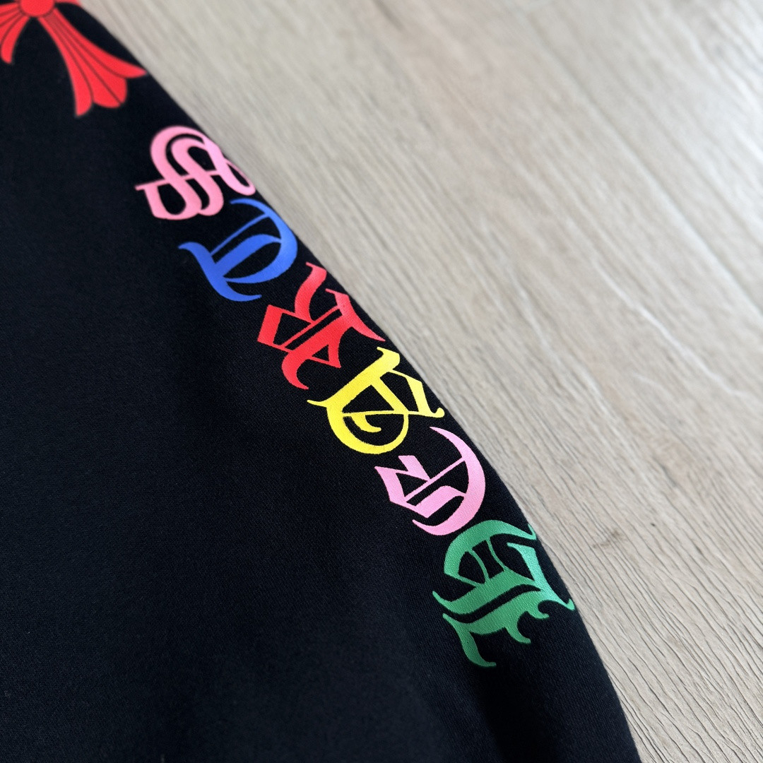 Chrome Hearts 克罗心 彩色十字架印花松紧腰束脚运动裤 抓绒 卫裤 休闲裤 长裤 裤子 黑色 