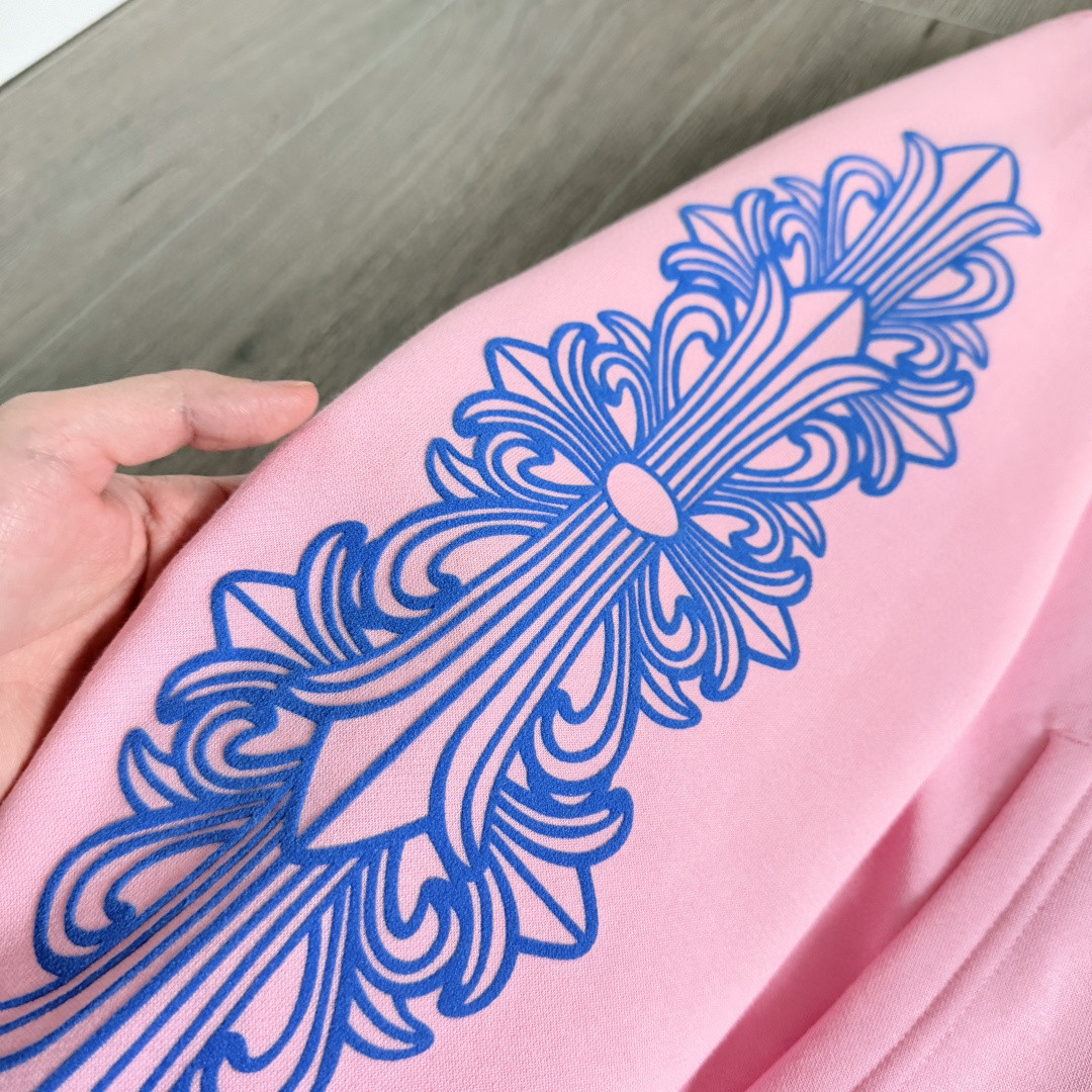 Chrome Hearts 克罗心 马蹄十字花臂 纽约周年限定连帽卫衣 帽衫 套头 外套 粉蓝色 A5 