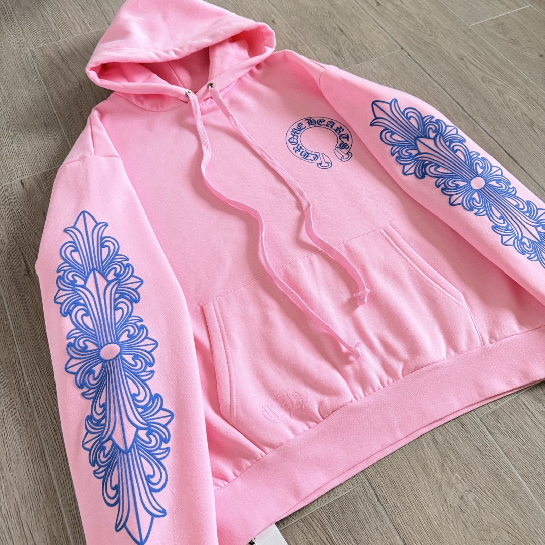 Chrome Hearts 克罗心 马蹄十字花臂 纽约周年限定连帽卫衣 帽衫 套头 外套 粉蓝色 A5 