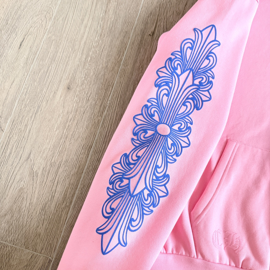 Chrome Hearts 克罗心 马蹄十字花臂 纽约周年限定连帽卫衣 帽衫 套头 外套 粉蓝色 A5 