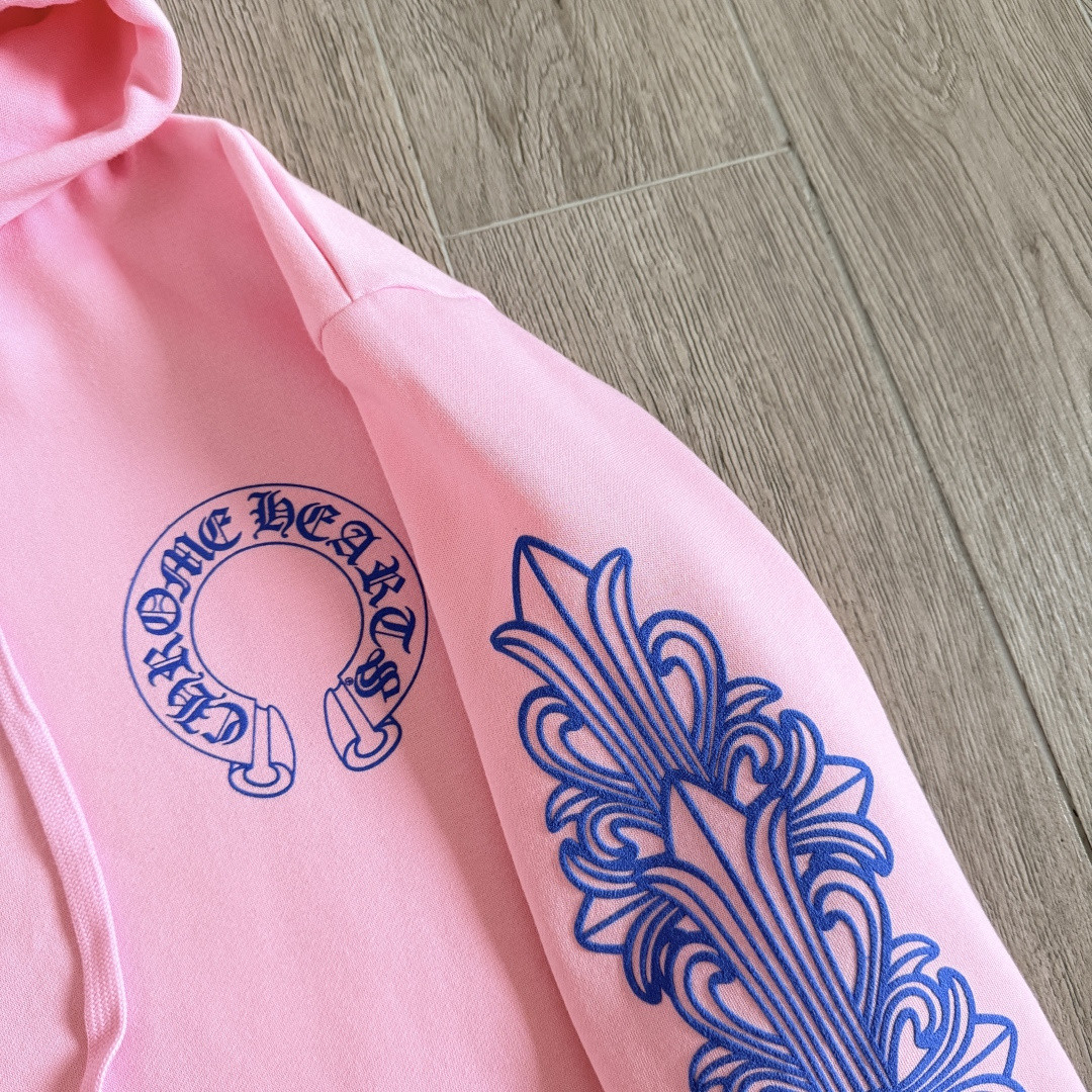 Chrome Hearts 克罗心 马蹄十字花臂 纽约周年限定连帽卫衣 帽衫 套头 外套 粉蓝色 A5 