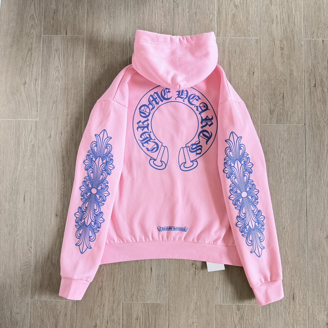 Chrome Hearts 克罗心 马蹄十字花臂 纽约周年限定连帽卫衣 帽衫 套头 外套 粉蓝色 A5 