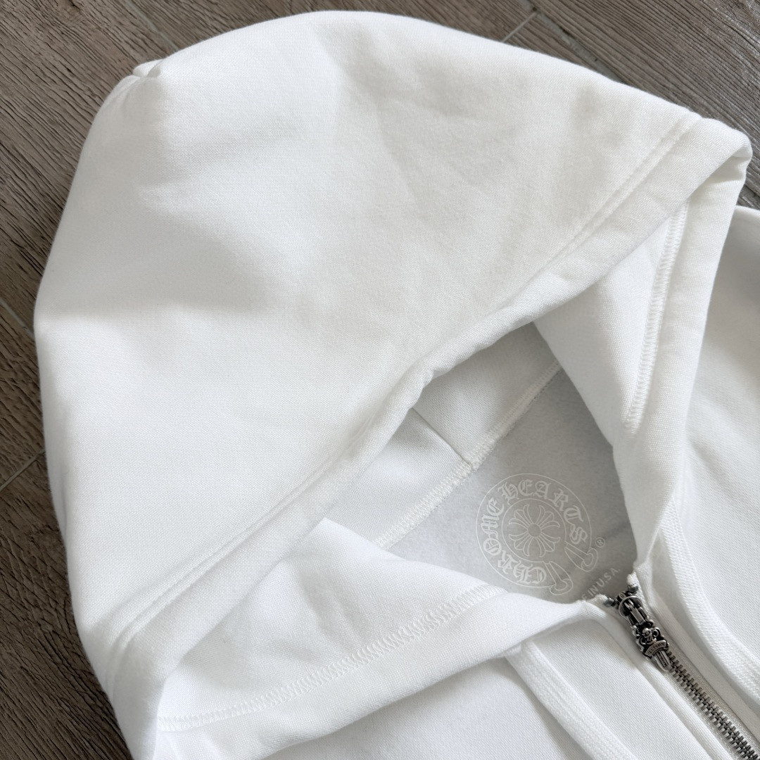 925纯银 Chrome Hearts 克罗心 经典马蹄花臂内里抓绒拉链卫衣 外套 长袖 白色 A5
