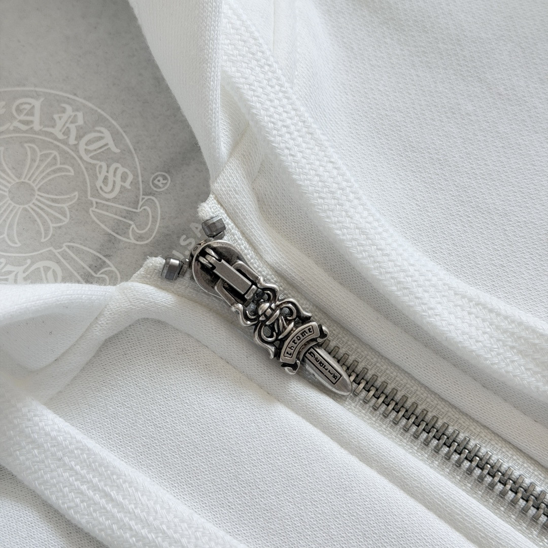 925纯银 Chrome Hearts 克罗心 经典马蹄花臂内里抓绒拉链卫衣 外套 长袖 白色 A5