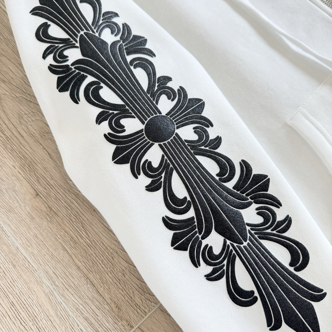 925纯银 Chrome Hearts 克罗心 经典马蹄花臂内里抓绒拉链卫衣 外套 长袖 白色 A5