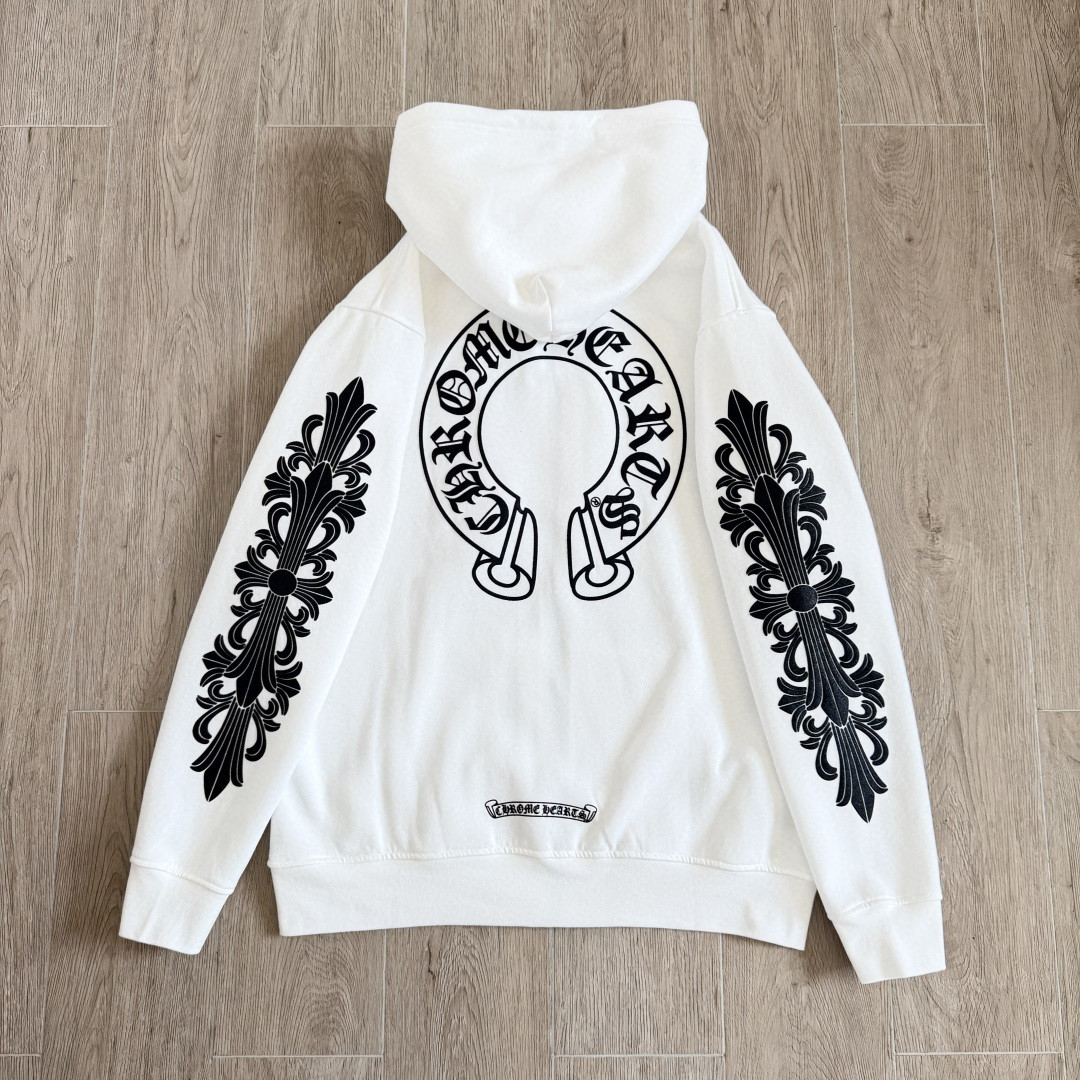 925纯银 Chrome Hearts 克罗心 经典马蹄花臂内里抓绒拉链卫衣 外套 长袖 白色 A5