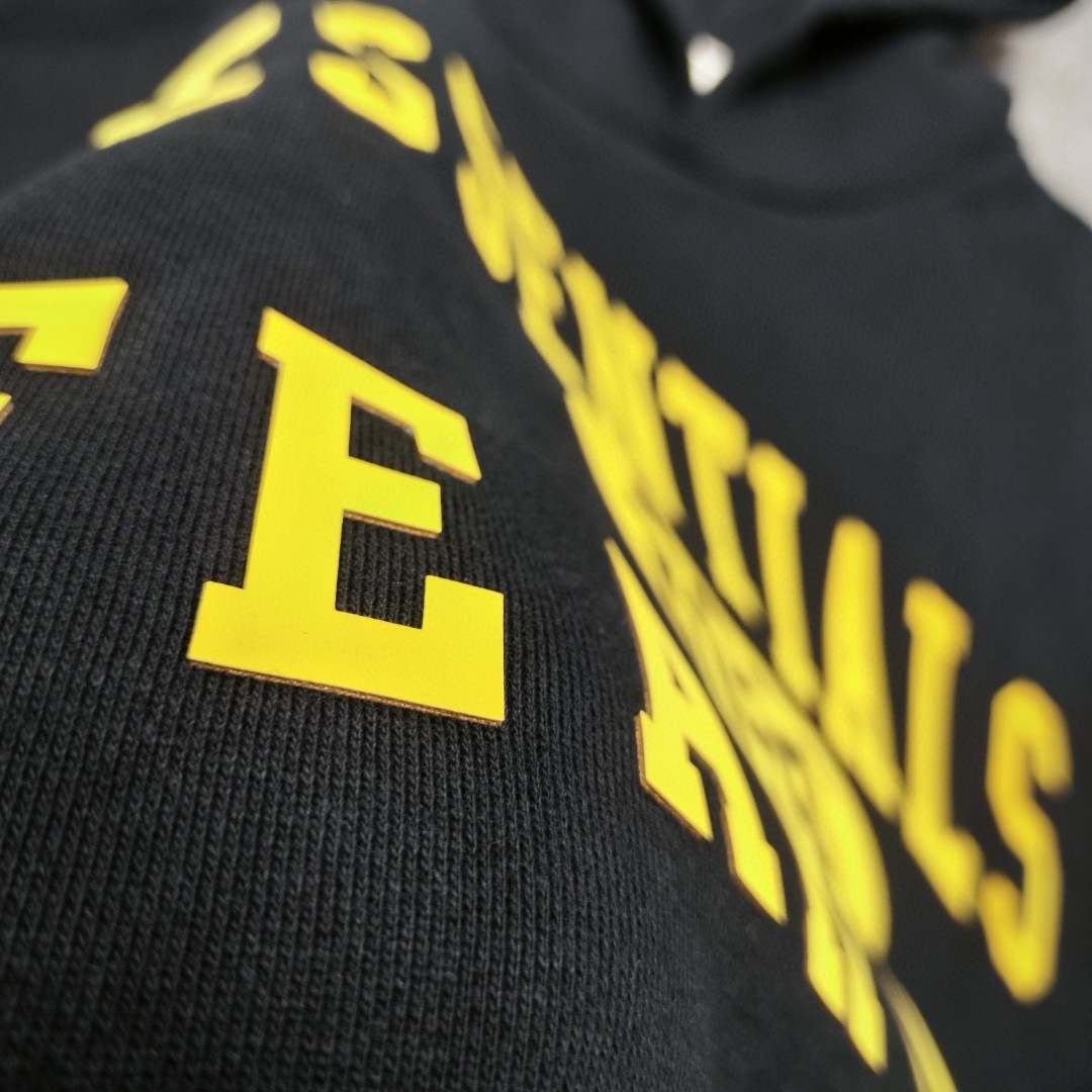 Fear of God Essentials 2026 硅胶字母印花 抓绒 套头连帽卫衣 外套 黑色 灰色