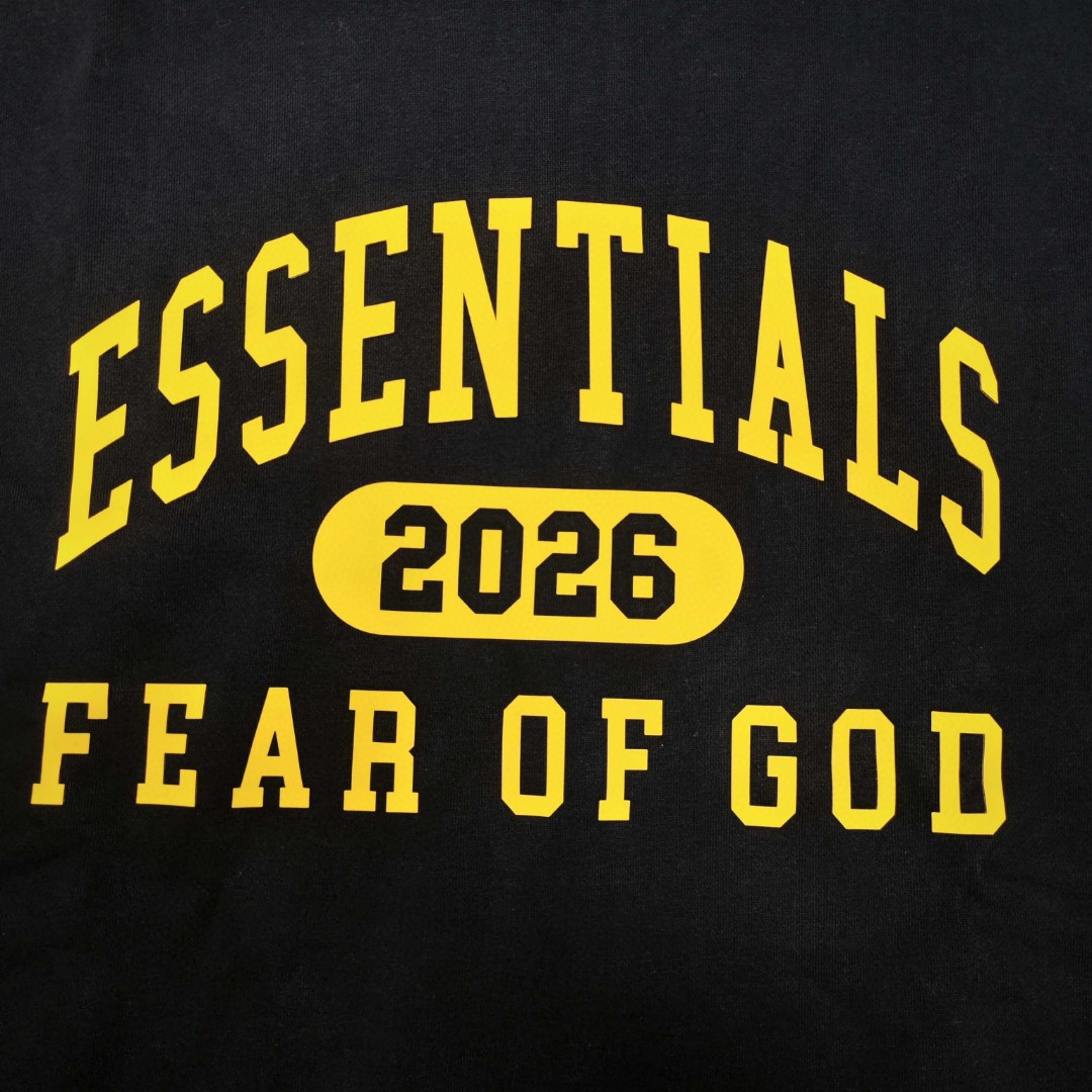 Fear of God Essentials 2026 硅胶字母印花 抓绒 套头连帽卫衣 外套 黑色 灰色