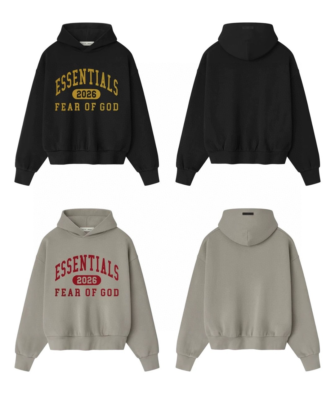 Fear of God Essentials 2026 硅胶字母印花 抓绒 套头连帽卫衣 外套 黑色 灰色