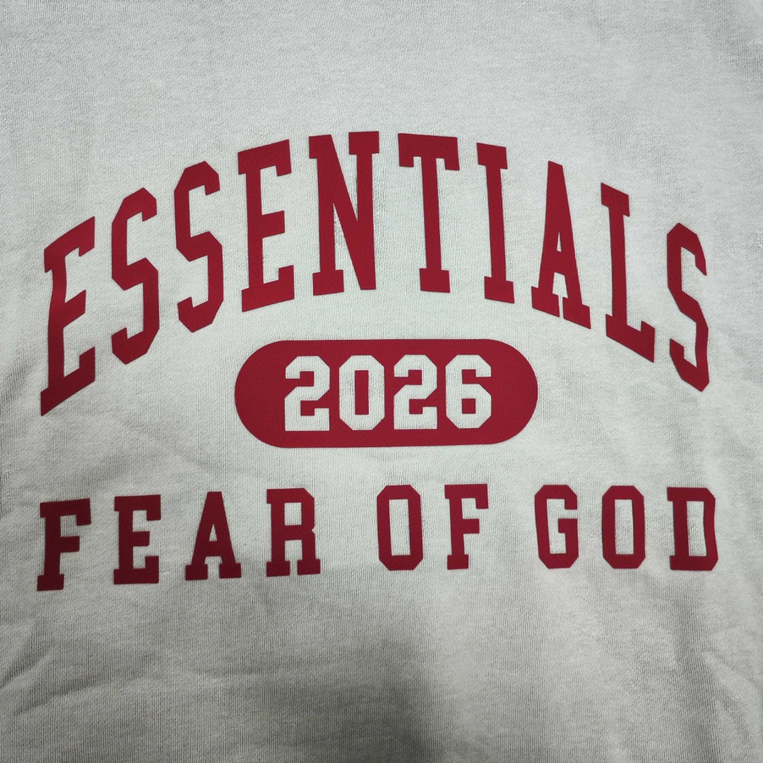 Fear of God Essentials 2026 硅胶字母印花 抓绒 套头连帽卫衣 外套 黑色 灰色