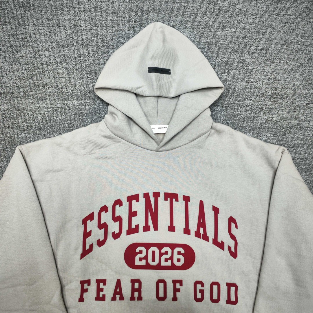 Fear of God Essentials 2026 硅胶字母印花 抓绒 套头连帽卫衣 外套 黑色 灰色