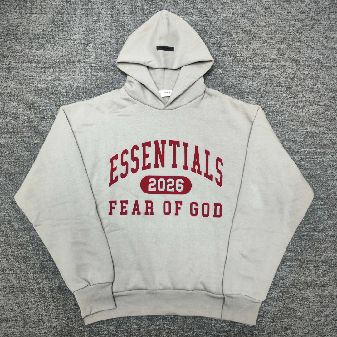Fear of God Essentials 2026 硅胶字母印花 抓绒 套头连帽卫衣 外套 黑色 灰色