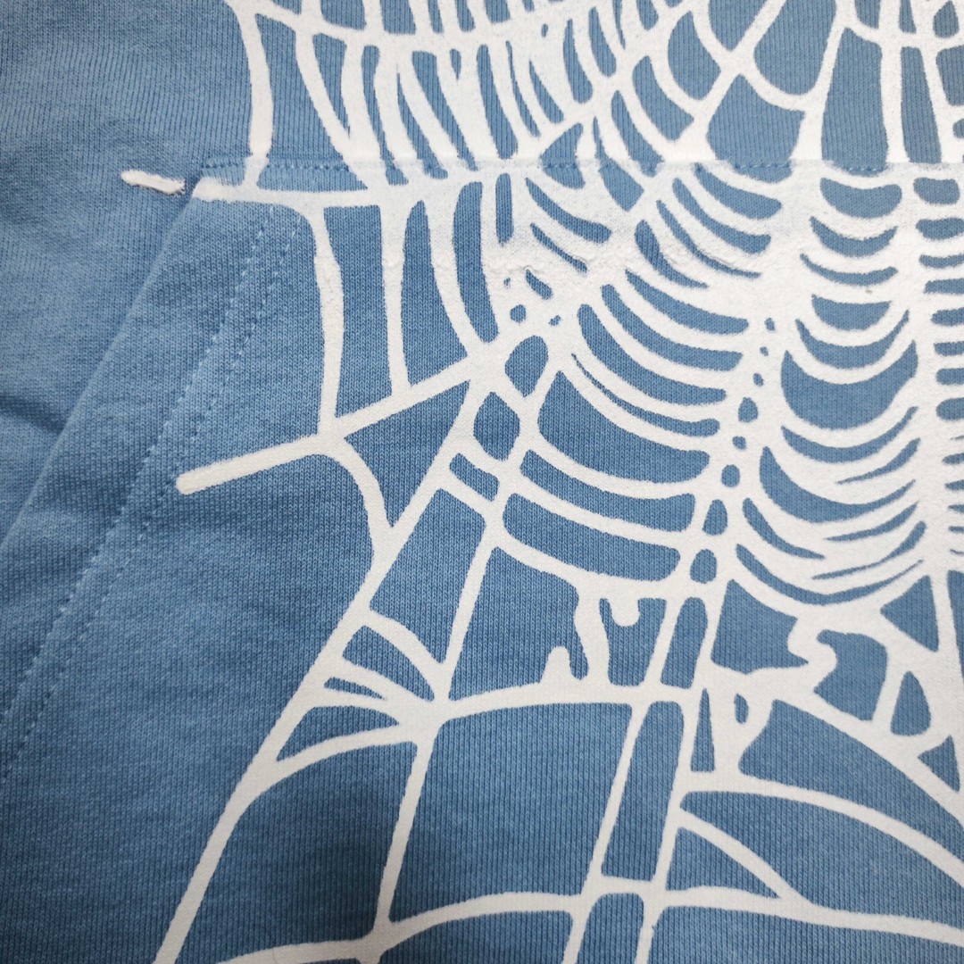 Sp5der 灰色Sp5der字母 蜘蛛网套头连帽卫衣 外套 蓝色 B0 