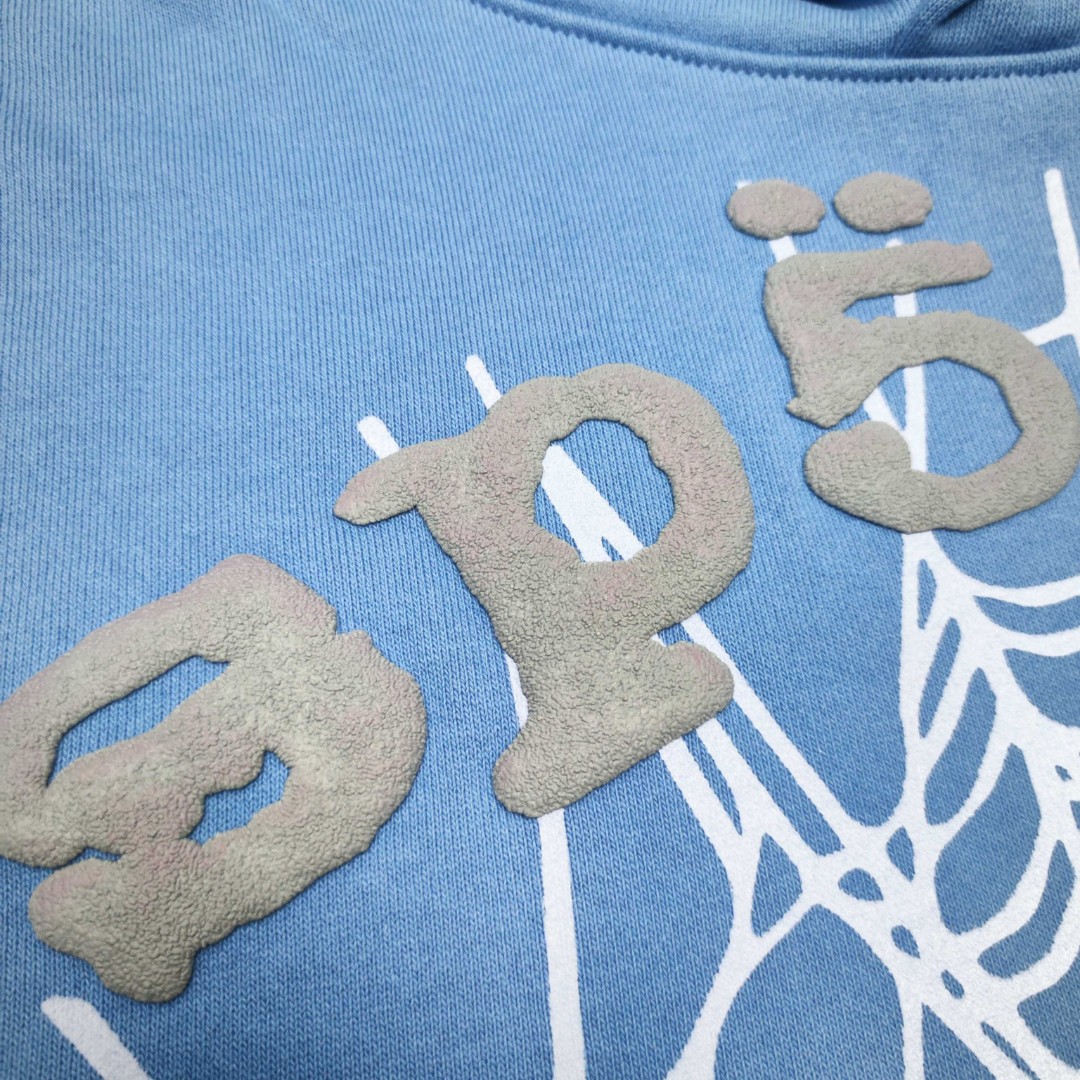 Sp5der 灰色Sp5der字母 蜘蛛网套头连帽卫衣 外套 蓝色 B0 