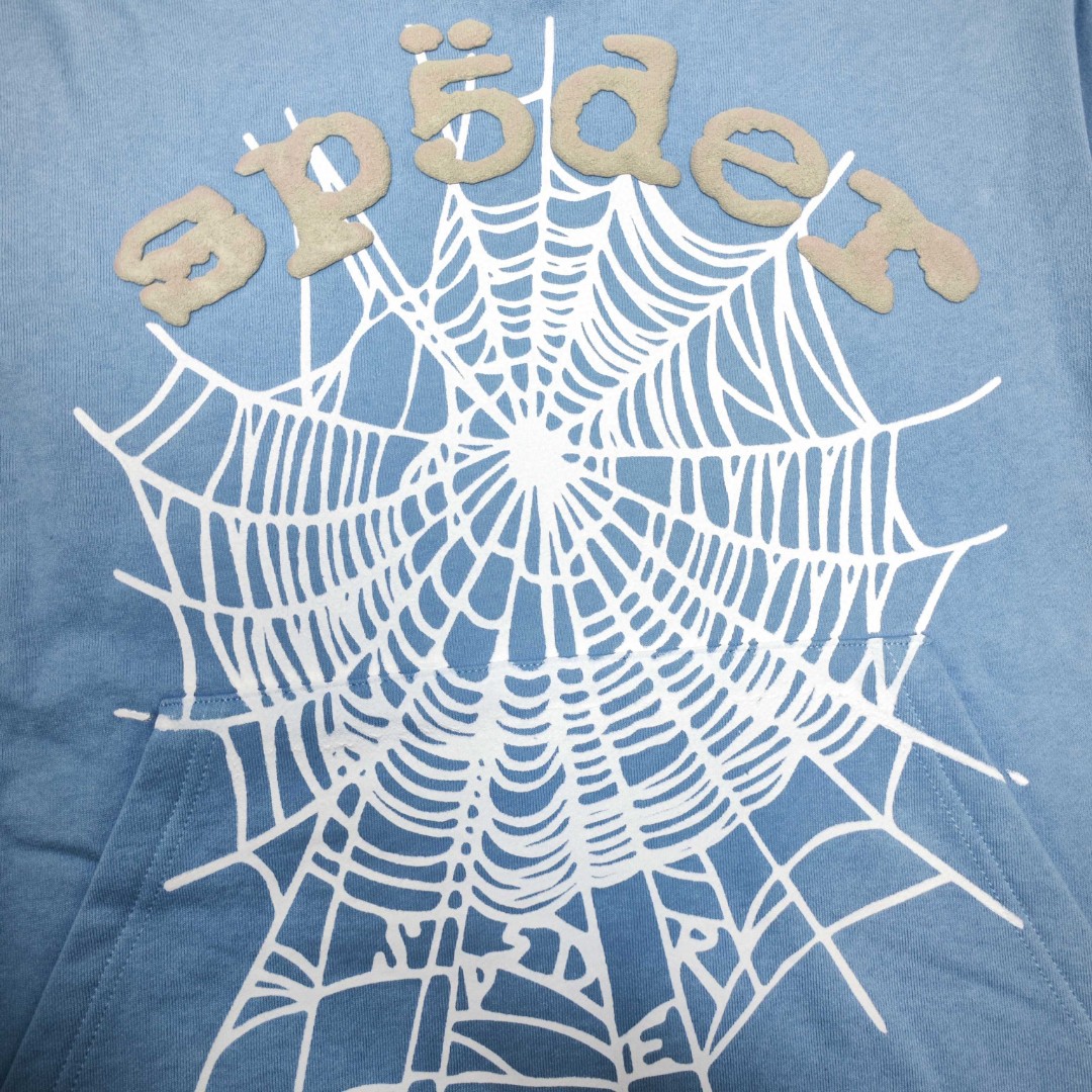 Sp5der 灰色Sp5der字母 蜘蛛网套头连帽卫衣 外套 蓝色 B0 