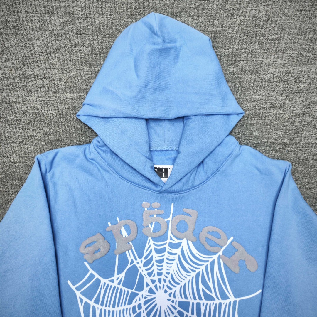 Sp5der 灰色Sp5der字母 蜘蛛网套头连帽卫衣 外套 蓝色 B0 