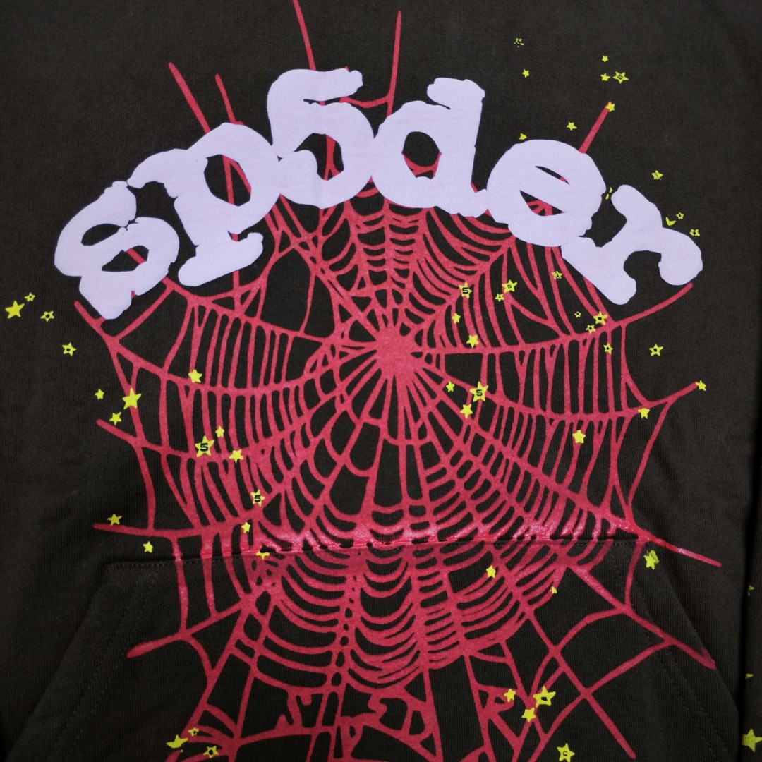 Sp5der 粉色Sp5der字母 星星蜘蛛网套头连帽卫衣 外套 棕色 B0 