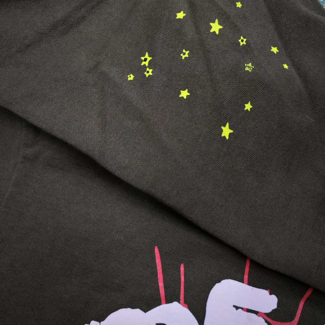 Sp5der 粉色Sp5der字母 星星蜘蛛网套头连帽卫衣 外套 棕色 B0 