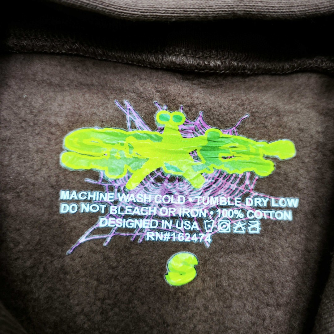 Sp5der 粉色Sp5der字母 星星蜘蛛网套头连帽卫衣 外套 棕色 B0 