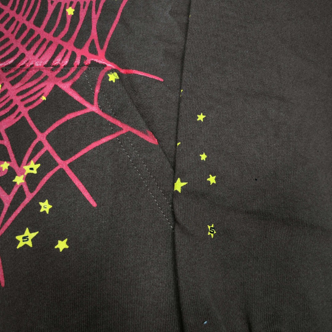 Sp5der 粉色Sp5der字母 星星蜘蛛网套头连帽卫衣 外套 棕色 B0 