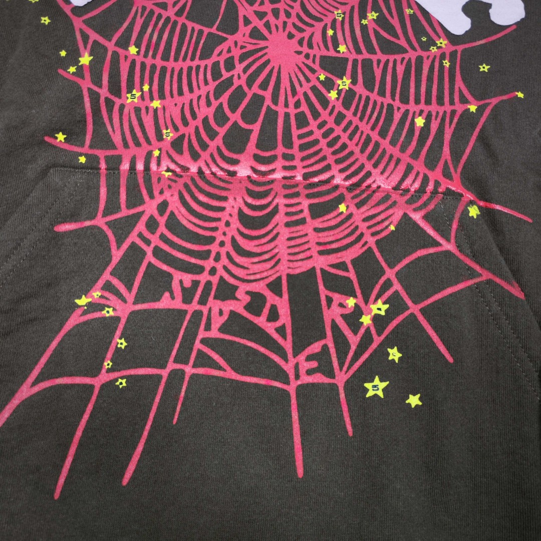 Sp5der 粉色Sp5der字母 星星蜘蛛网套头连帽卫衣 外套 棕色 B0 