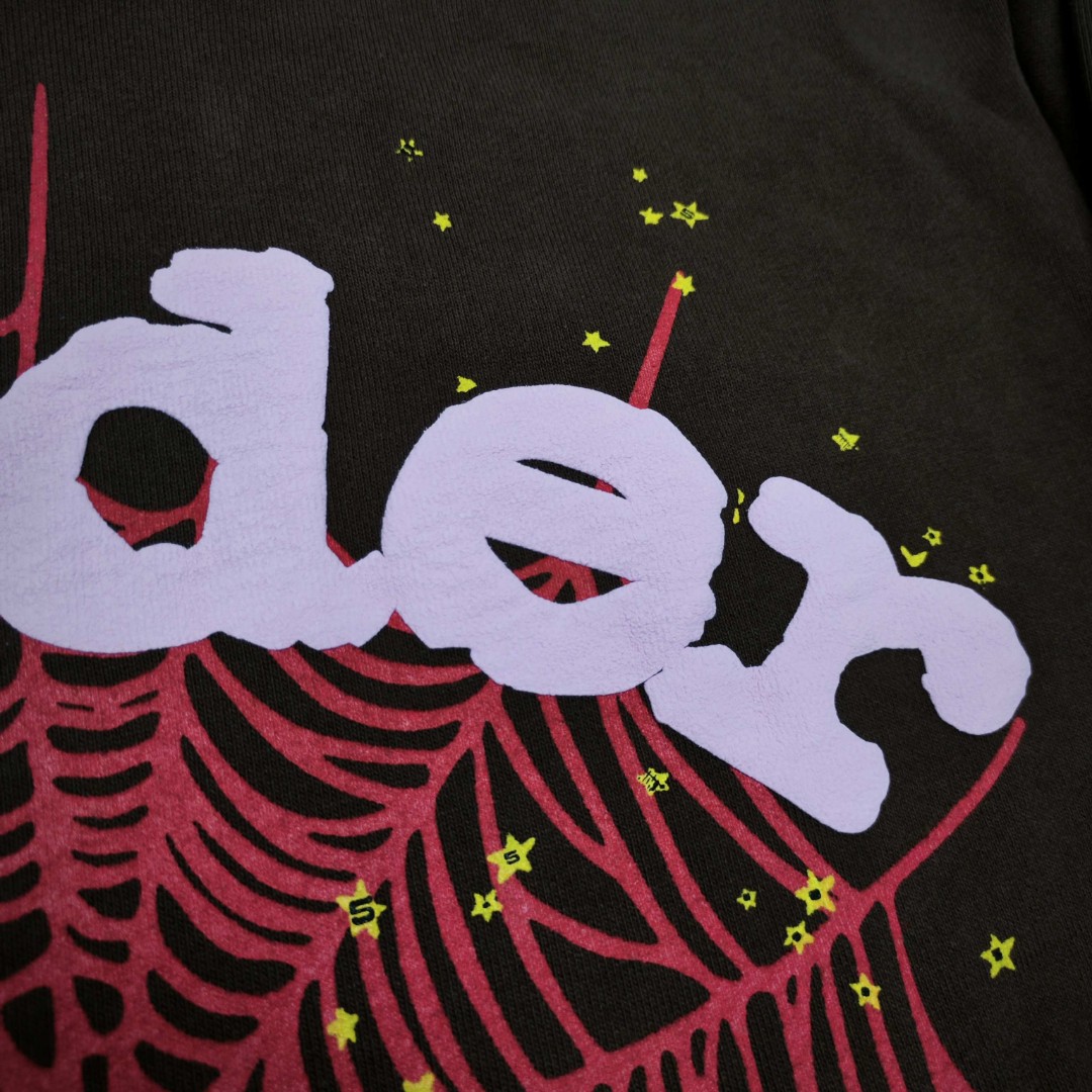 Sp5der 粉色Sp5der字母 星星蜘蛛网套头连帽卫衣 外套 棕色 B0 