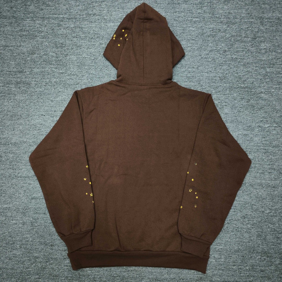 Sp5der 粉色Sp5der字母 星星蜘蛛网套头连帽卫衣 外套 棕色 B0 