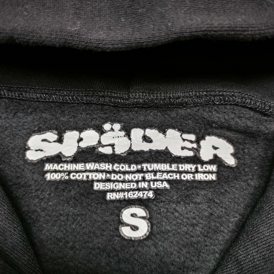 Sp5der 全烫钻Spider字母 蜘蛛网套头连帽卫衣 外套 黑色 B0 