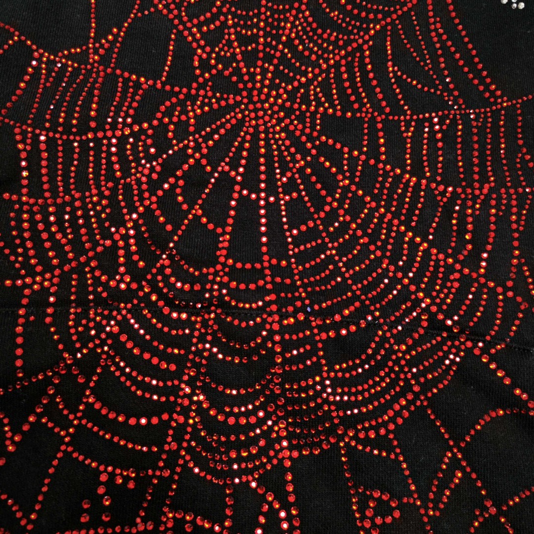 Sp5der 全烫钻Spider字母 蜘蛛网套头连帽卫衣 外套 黑色 B0 