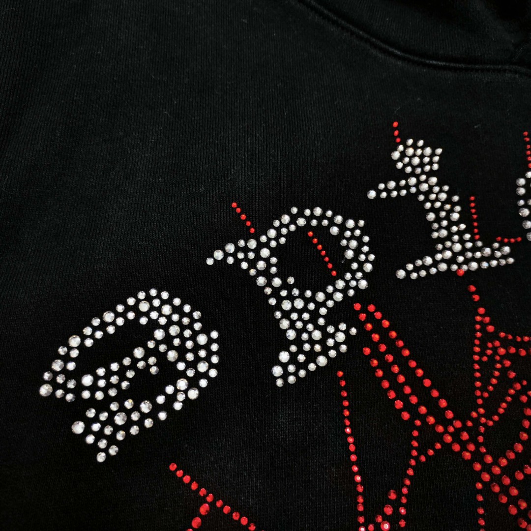 Sp5der 全烫钻Spider字母 蜘蛛网套头连帽卫衣 外套 黑色 B0 