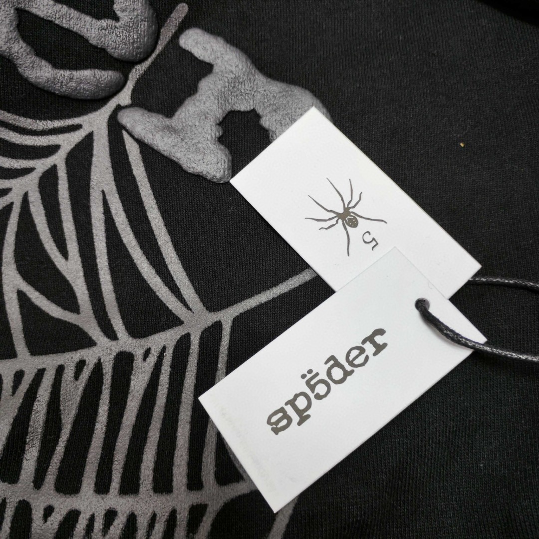 Sp5der 银色Sp5der字母 蜘蛛网套头连帽卫衣 外套 黑色 B0 