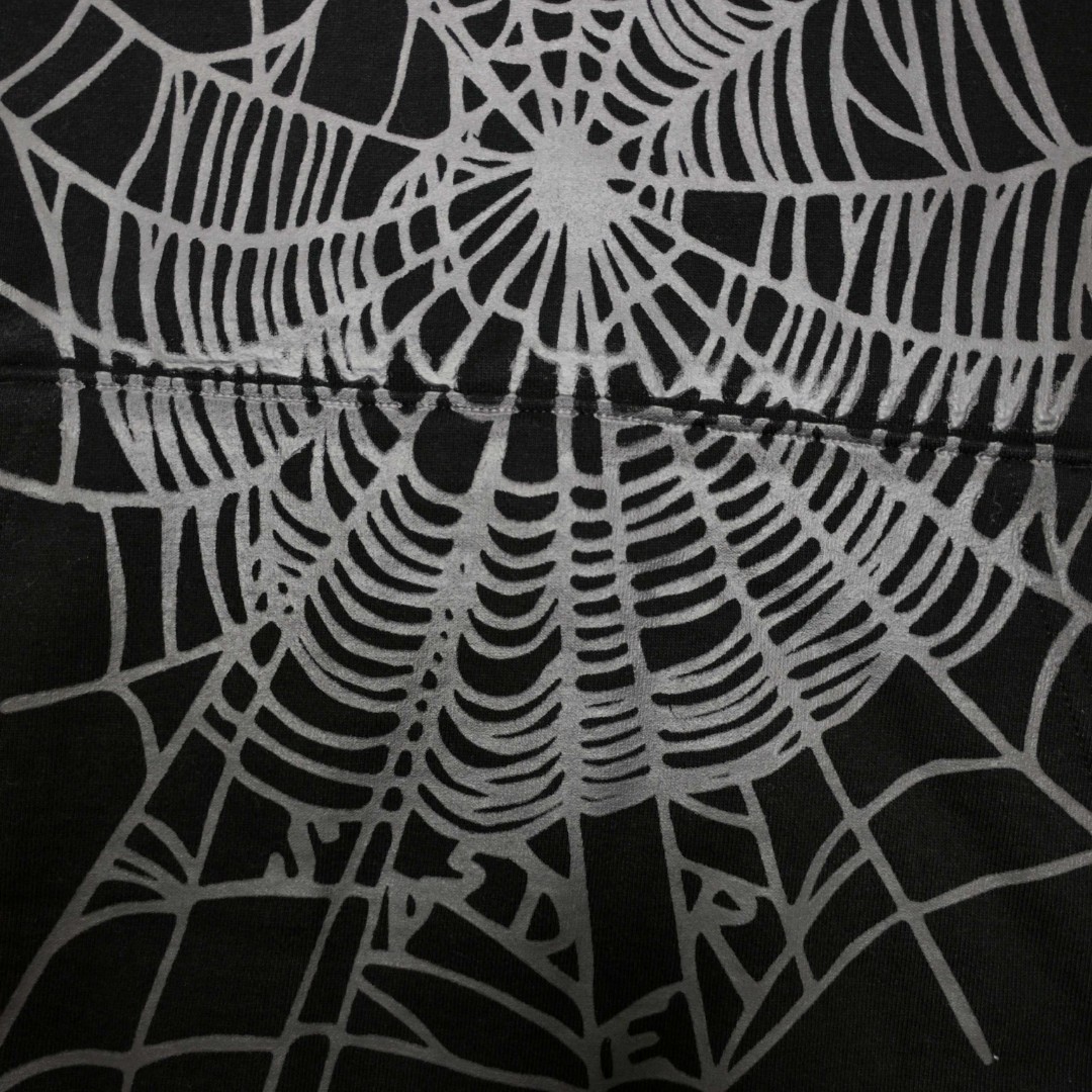 Sp5der 银色Sp5der字母 蜘蛛网套头连帽卫衣 外套 黑色 B0 