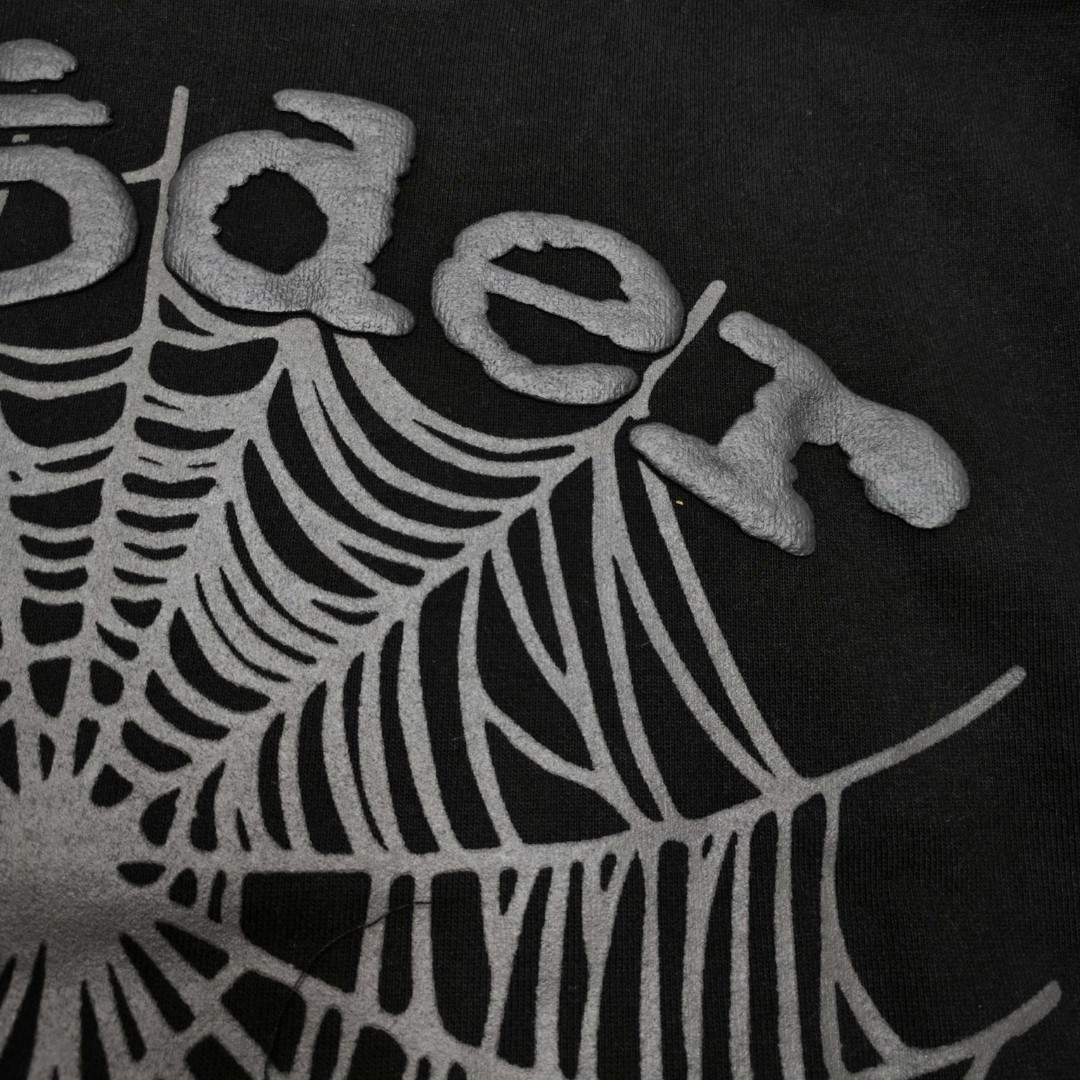 Sp5der 银色Sp5der字母 蜘蛛网套头连帽卫衣 外套 黑色 B0 